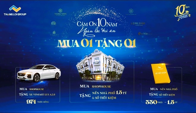 Kỷ niệm 10 năm thành lập Thắng Lợi Group tung gói ưu đãi khủng “Mua shophouse tặng nền nhà phố + sổ tiết kiệm”