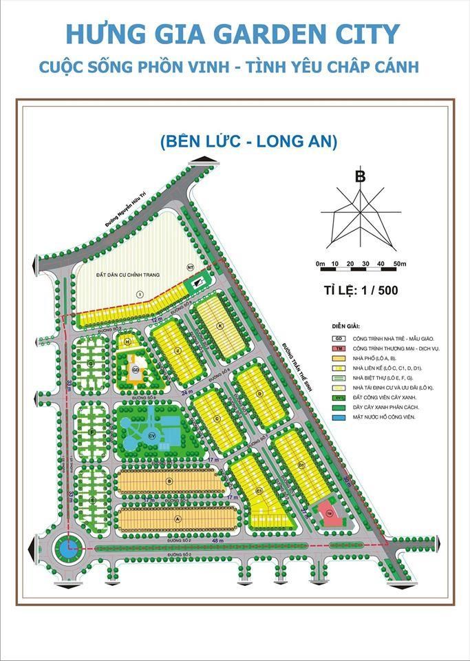 Mặt bằng khu đô thị Hưng Gia Garden Bến Lức